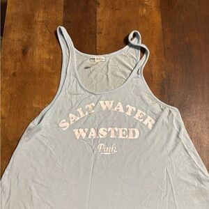 PINK Victoria's Secret Light Blue Tank Top with Pink Print